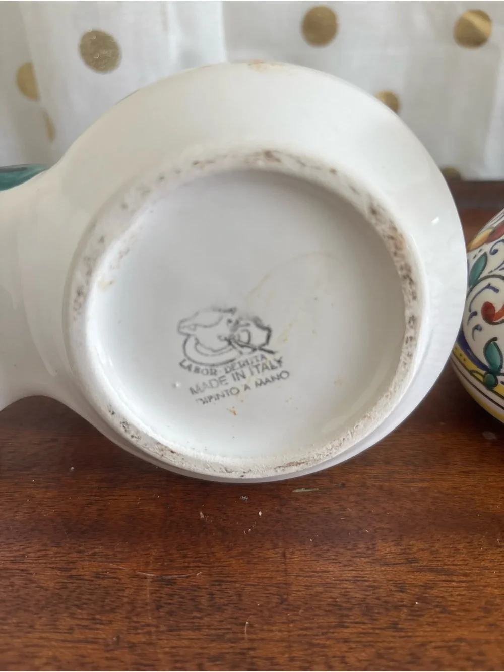 Ricco Deruta Italian Oil and Vinegar Cruet Set W Caddy Hand Painted Mediteranean